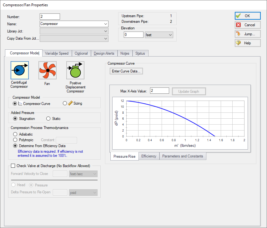 The Compressor/Fan Properties window displayed.